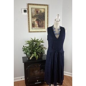 Emma & Michele Lace Dress Waist Tie V-Neck Blue Stretch Womens 12 Sleeveless